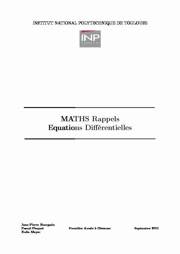 MATHS Rappels Equations Différentielles