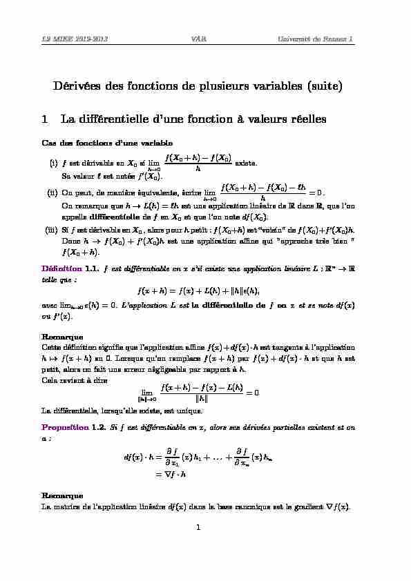 [PDF] Dérivées des fonctions de plusieurs variables (suite) 1 La