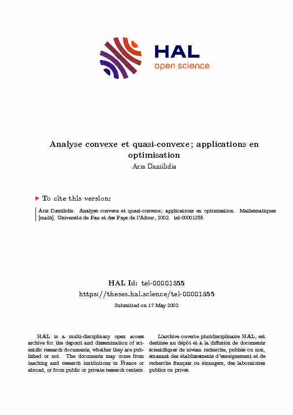 Analyse convexe et quasi-convexe; applications en optimisation