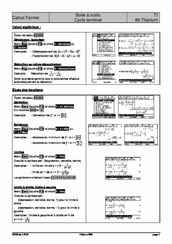 [PDF] Calcul Formel Boite à outils Cycle terminal TI 89 Titanium