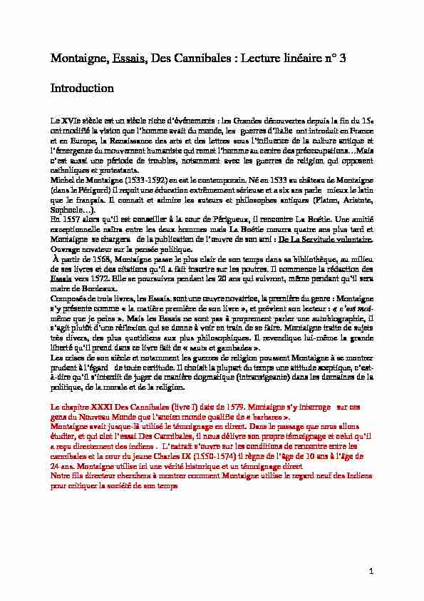 [PDF] Montaigne Essais Des Cannibales : Lecture linéaire n° 3 Introduction