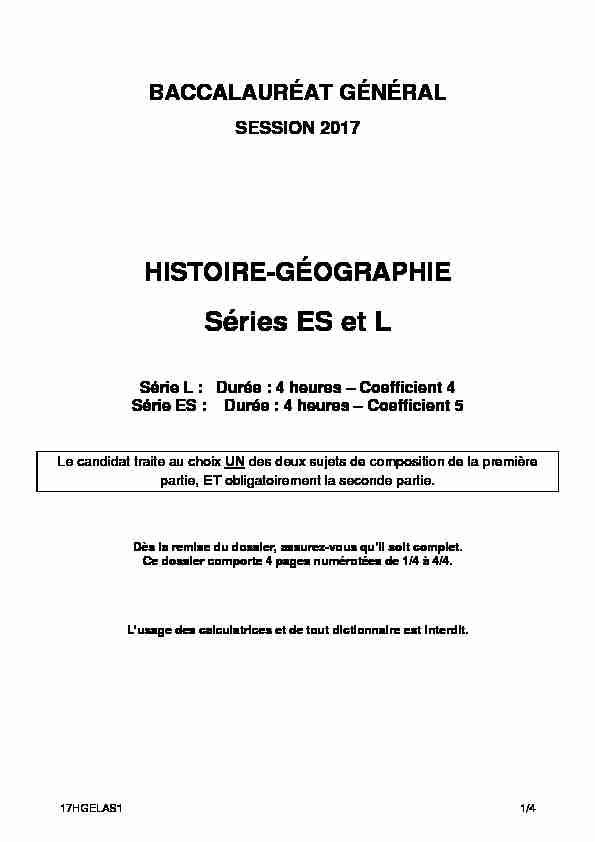 Sujet du bac ES-L Histoire-Géographie 2017 - Am. du Sud