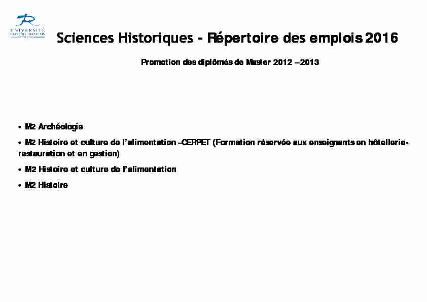 Sciences Historiques - Répertoire des emplois 2016