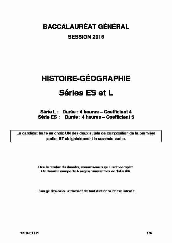Sujet du bac ES-L Histoire-Géographie 2016 - Liban