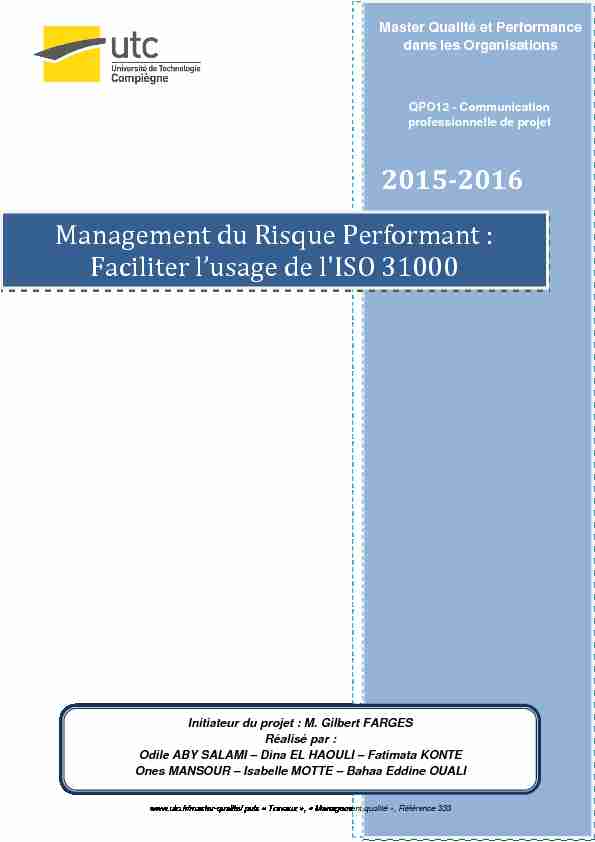 2015-2016 Management du Risque Performant : Faciliter lusage de