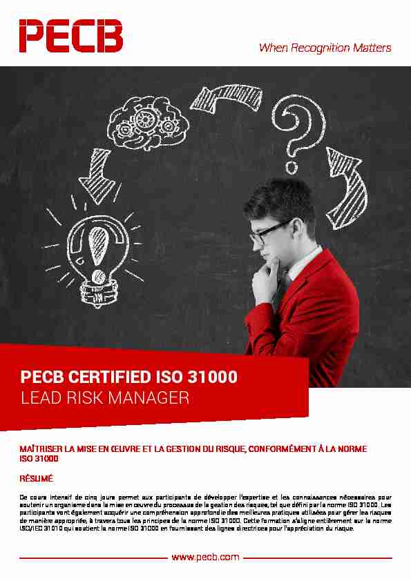 PECB CERTIFIED ISO 31000 LEAD RISK MANAGER