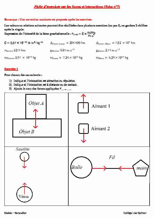[PDF] Fiche dexercices sur les forces et interactions (fiche n°7)