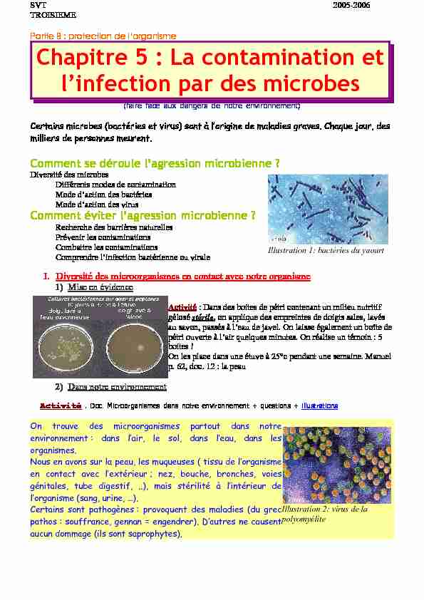 Chapitre 5 : La contamination et linfection par des microbes