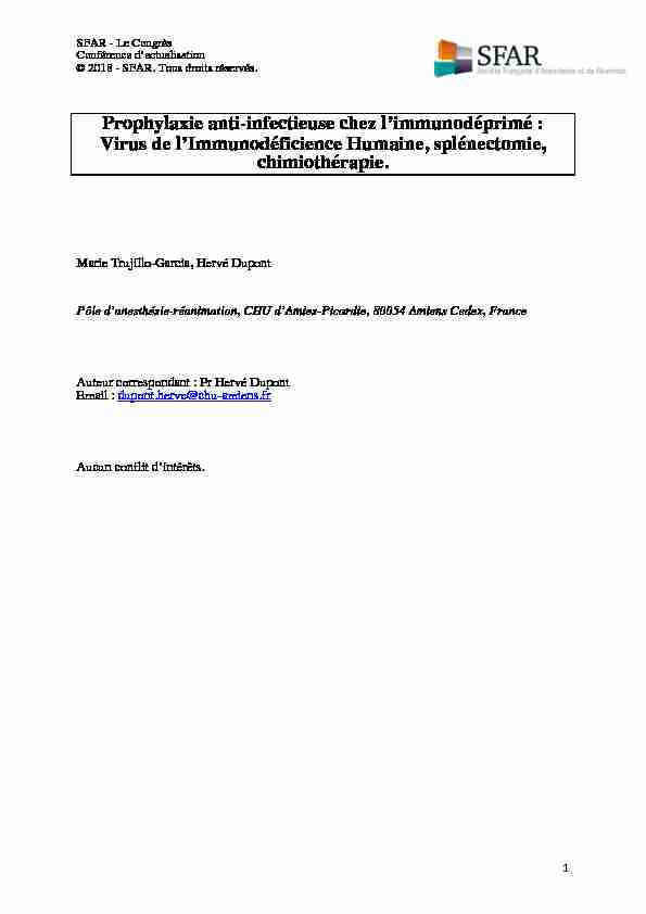 Prophylaxie anti-infectieuse chez limmunodéprimé : Virus de l