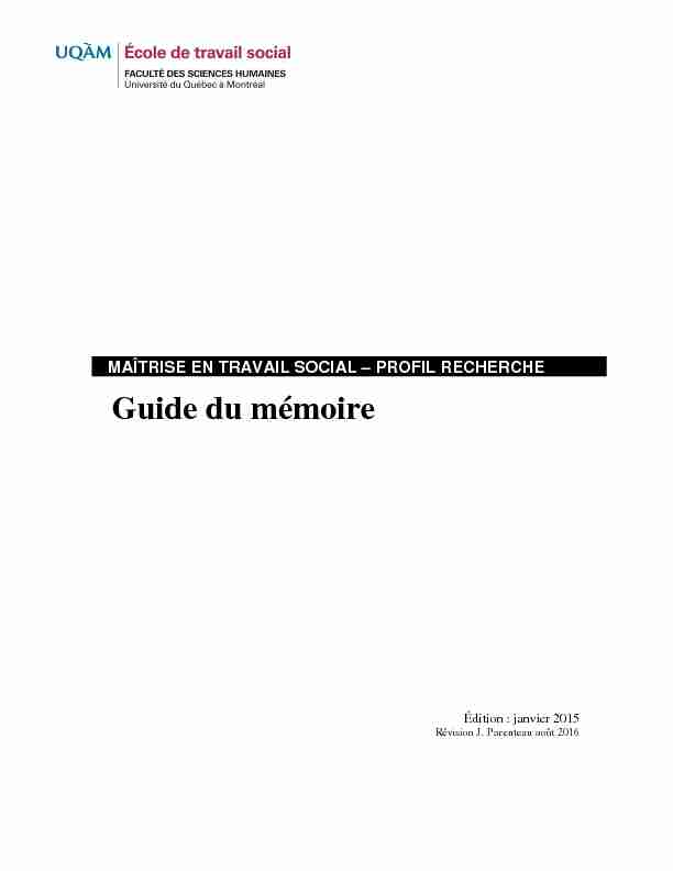 [PDF] Guide du mémoire - École de travail social - UQAM