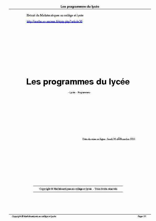 [PDF] Les programmes du lycée - Mathématiques