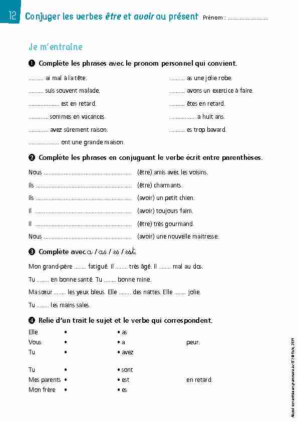 [PDF] Conjuger les verbes être et avoir au présent Prénom