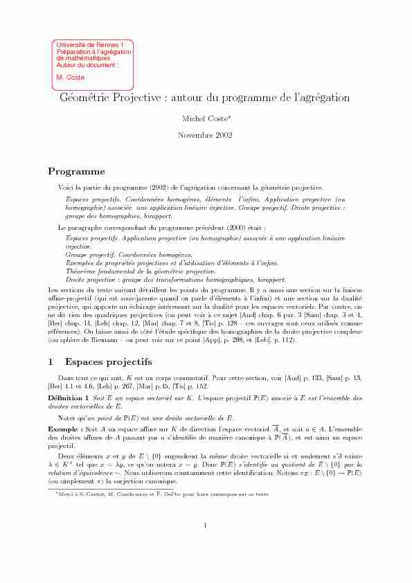 [PDF] Géométrie Projective : autour du programme de l agrégation