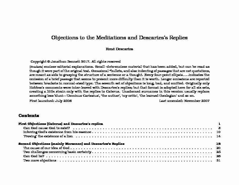 Objections to the Meditations and Descartess Replies