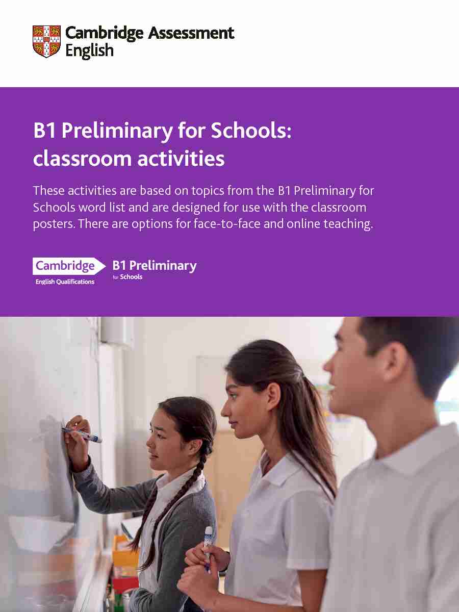 B1 Preliminary for Schools: classroom activities