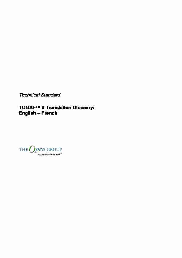 Technical Standard TOGAF™ 9 Translation Glossary: English