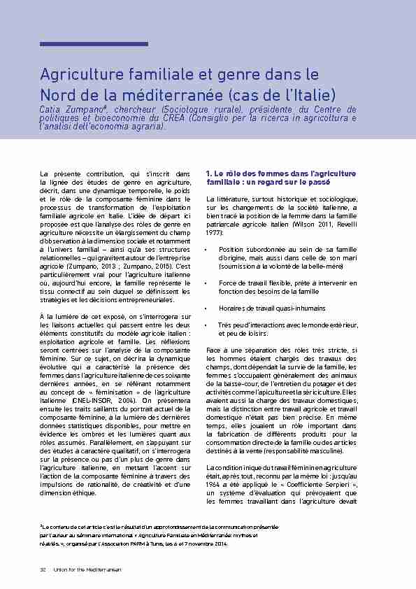 Agriculture familiale et genre dans le Nord de la méditerranée (cas