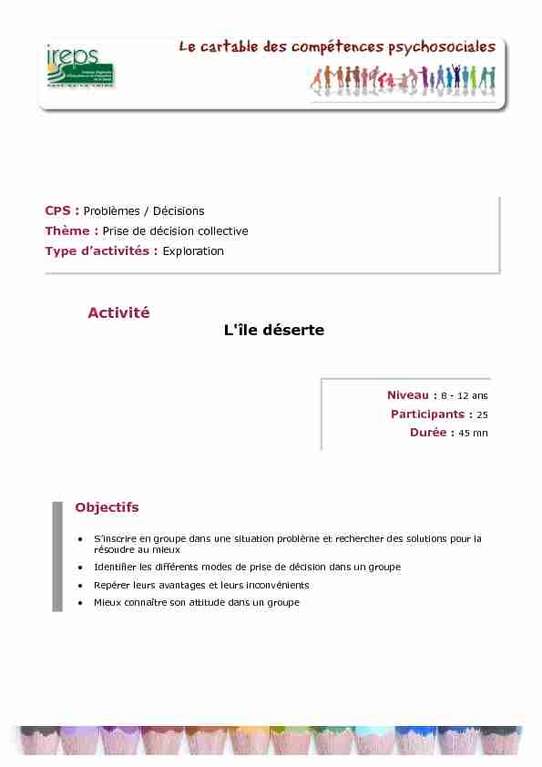 [PDF] Activité Lîle déserte - Le cartable des compétences psychosociales