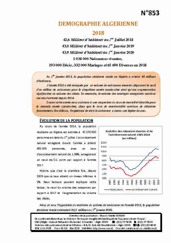 [PDF] demographie algerienne 2018 - Office National des Statistiques