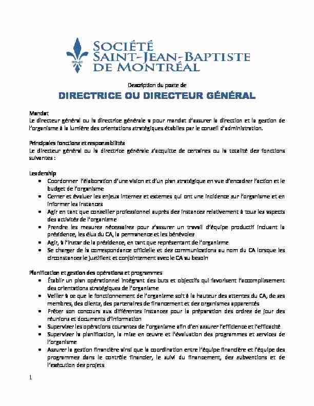 [PDF] DIRECTRICE OU DIRECTEUR GÉNÉRAL
