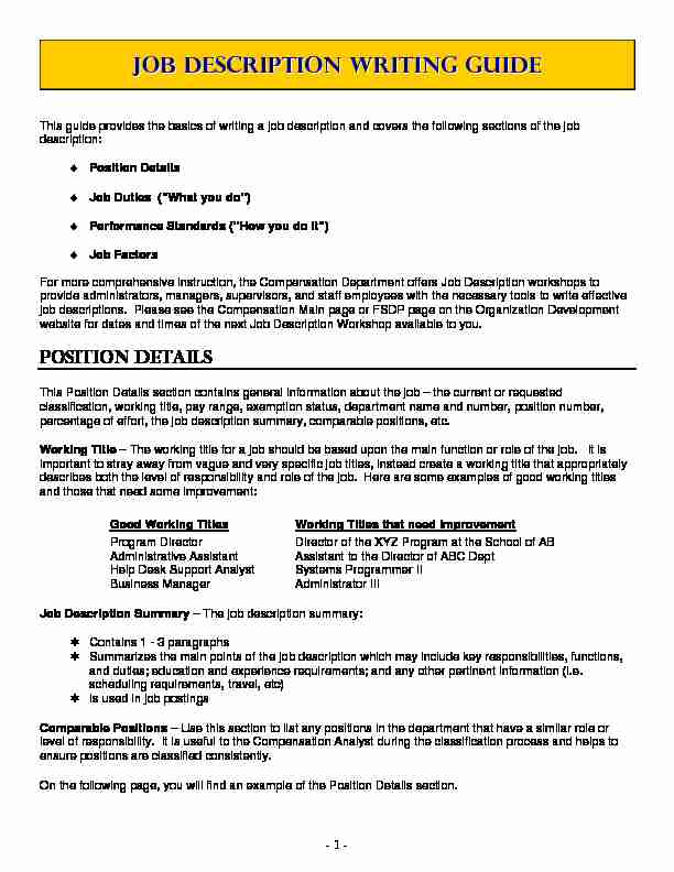 Job Description Writing Guide - Pitt HR