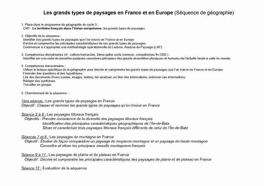 Les grands types de paysages en France et en Europe (Séquence