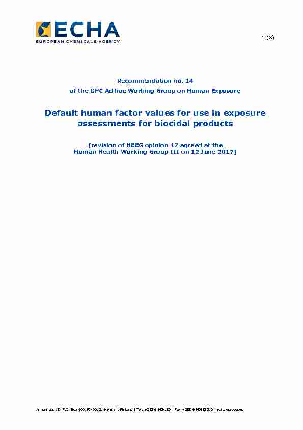 Default human factor values for use in exposure assessments for