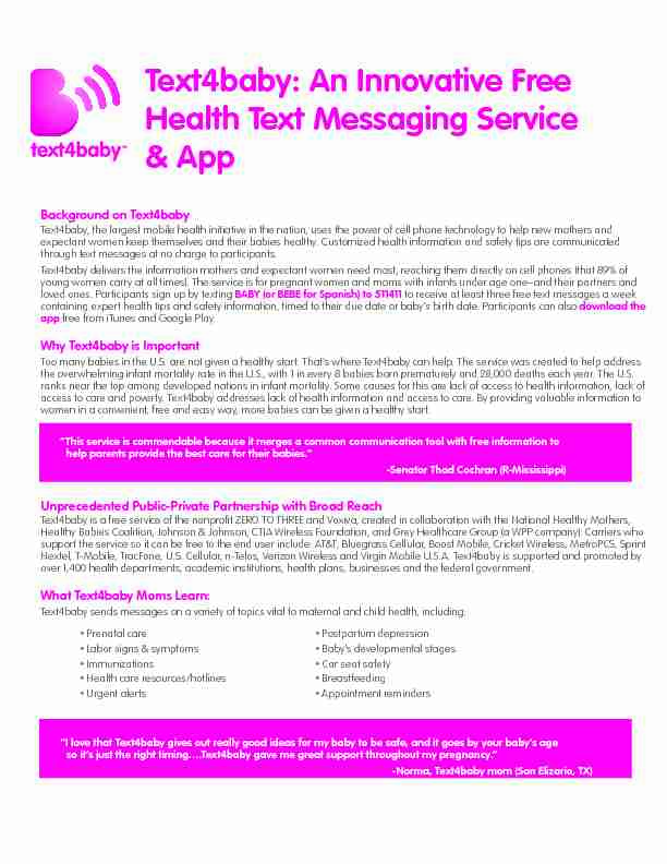 An Innovative Free Health Text Messaging Service & App - Text4baby