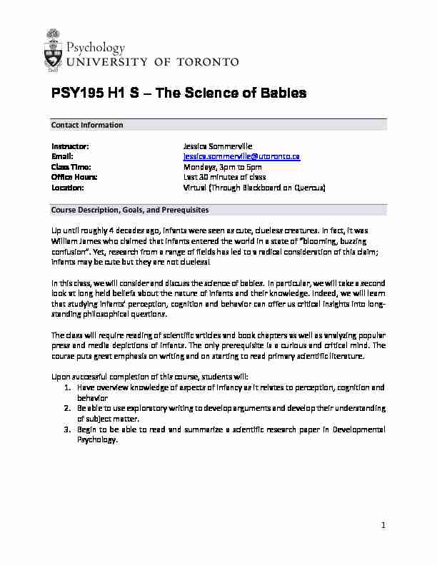 PSY195 H1 S – The Science of Babies