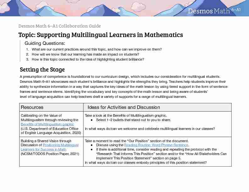 Collaboration Guide: Supporting Multilingual Learners