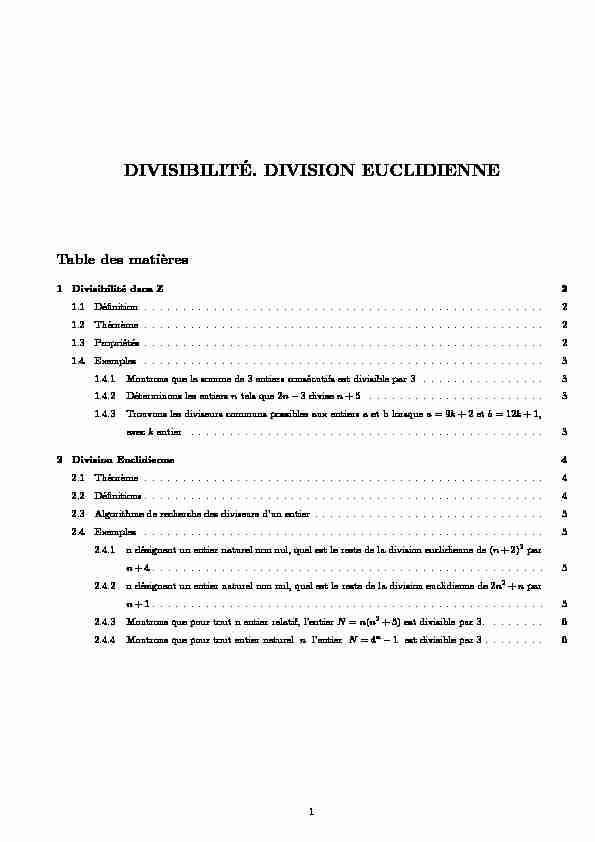 [PDF] DIVISIBILIT´E DIVISION EUCLIDIENNE