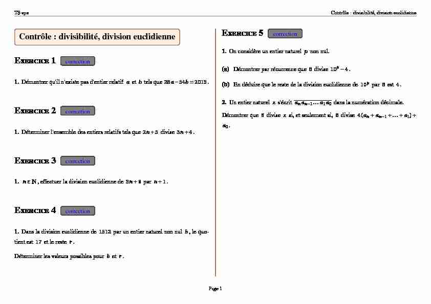 [PDF] Contrôle : divisibilité division euclidienne E 1 E 2 E 3 E 4 E 5