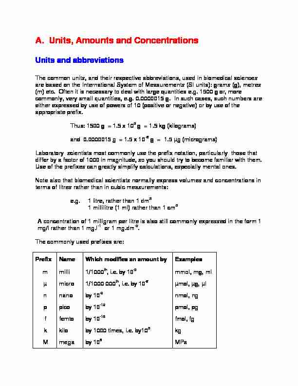 A. Units Amounts and Concentrations