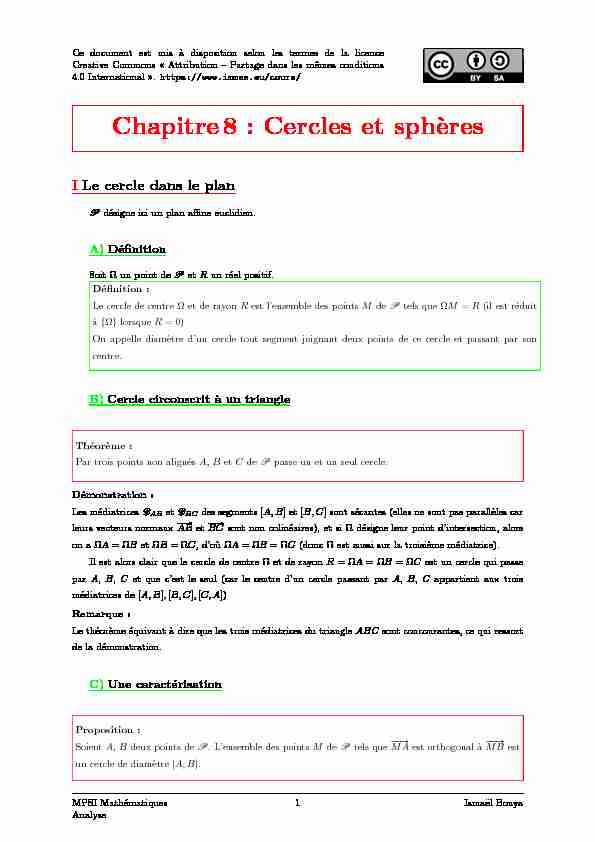 [PDF] Chapitre8 : Cercles et sphères - Melusine