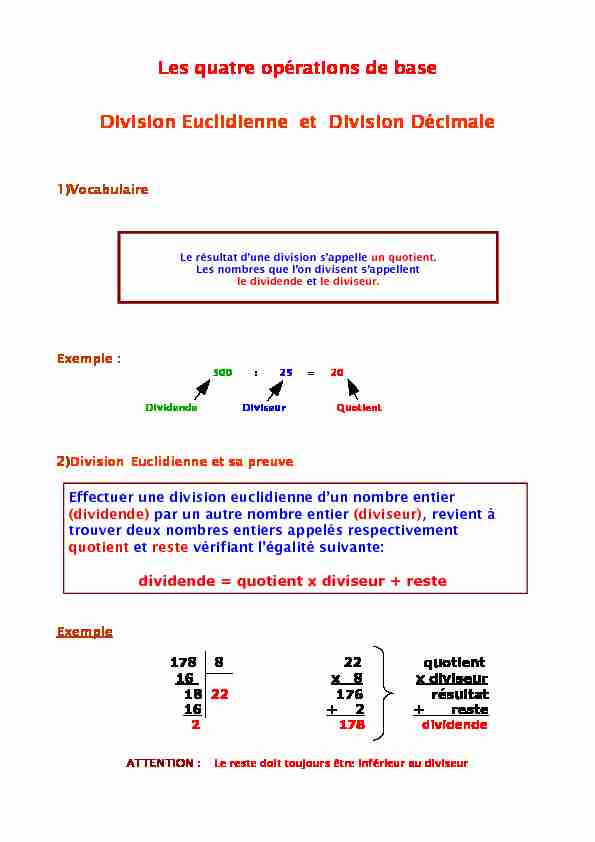 [PDF] Division Euclidienne et Division Décimale