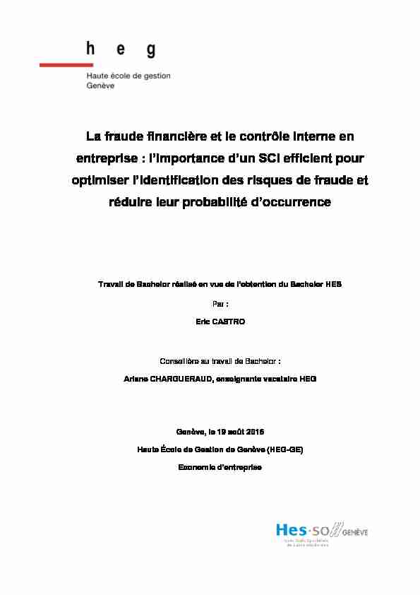 [PDF] La fraude financière et le contrôle interne en entreprise - RERO DOC