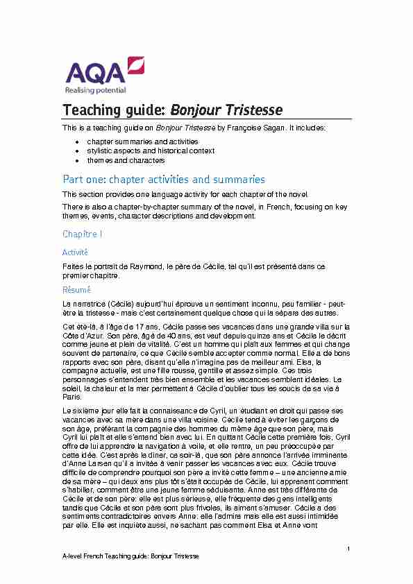 Teaching guide: Bonjour Tristesse