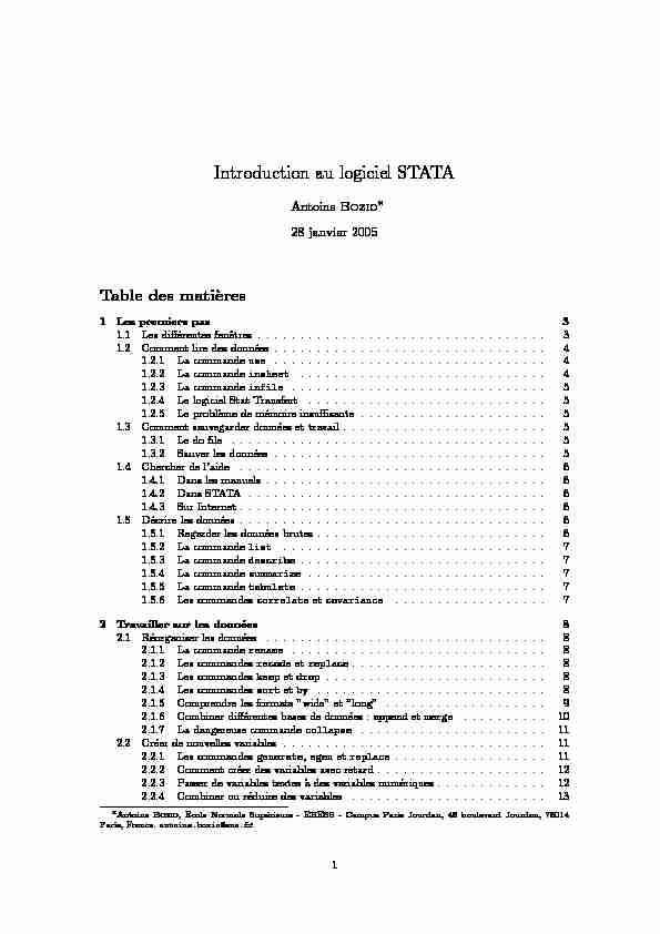 Introduction au logiciel STATA