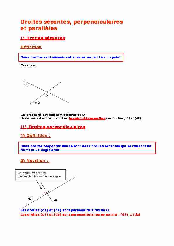[PDF] 6e - Droites sécantes perpendiculaires et parallèles