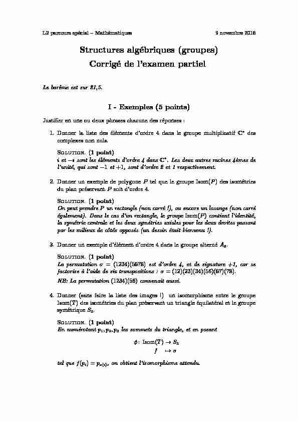 [PDF] Structures algébriques (groupes) Corrigé de lexamen partiel