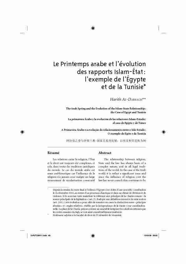 [PDF] Le Printemps arabe et lévolution des rapports Islam-État