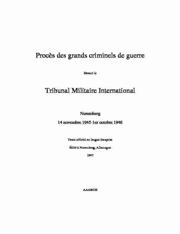 Jugement du Tribunal Militaire International de Nuremberg