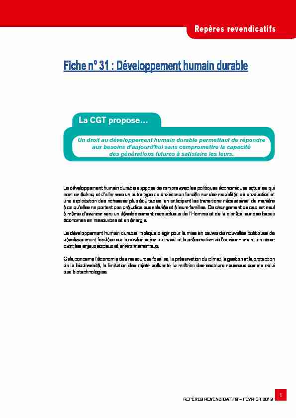Fiche n° 31 : Développement humain durable - CGT