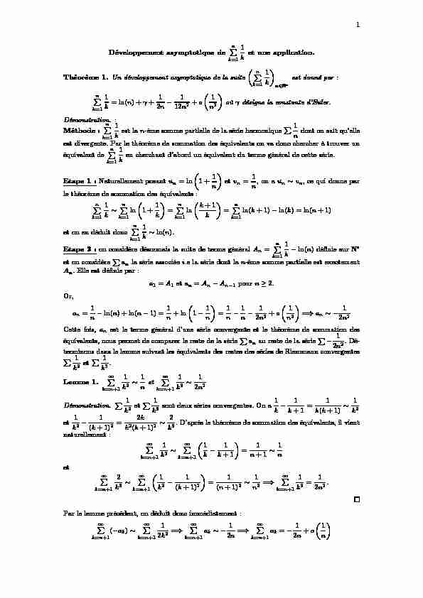 [PDF] Développement asymptotique de la série harmonique - Agreg-mathsfr