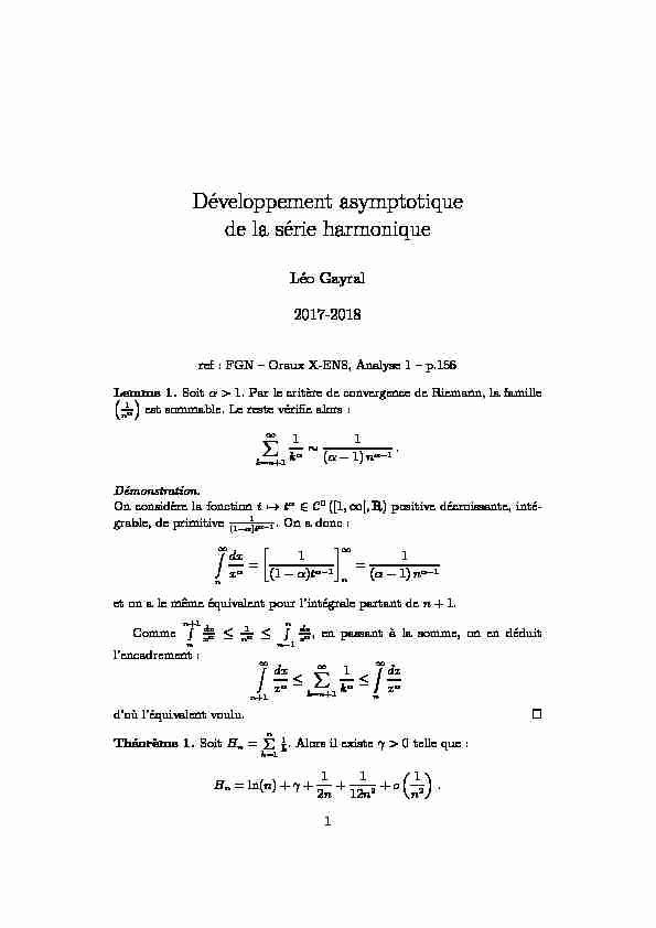 [PDF] Développement asymptotique de la série harmonique - Léo Gayral