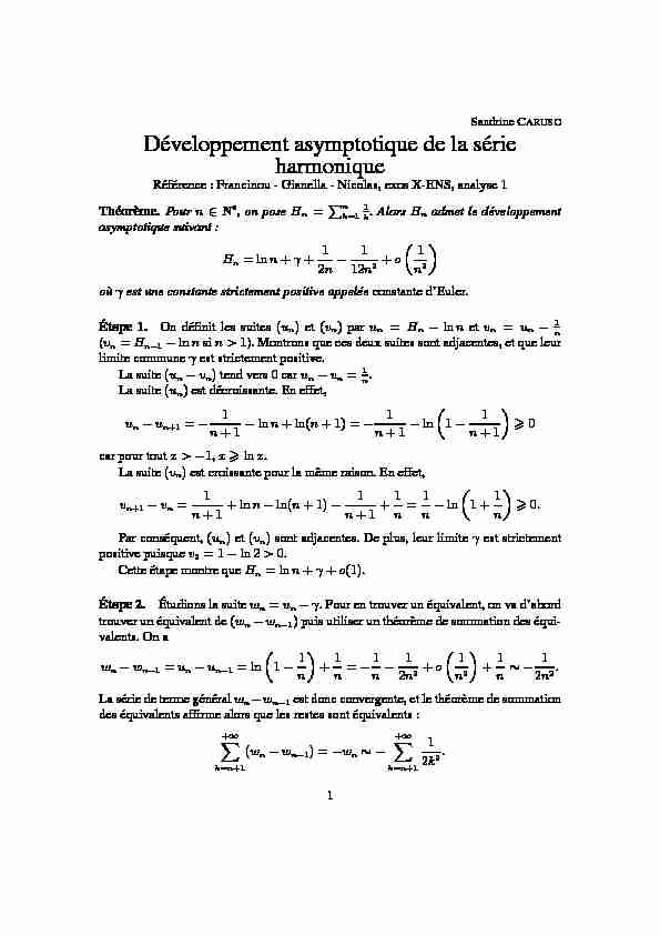 [PDF] 32 Développement asymptotique de la série harmonique