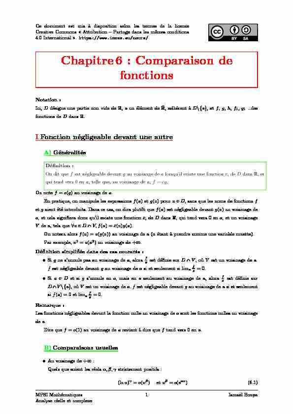 [PDF] Chapitre6 : Comparaison de fonctions