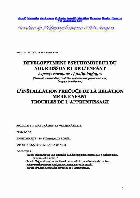Developpement psychomoteur 1 partiepdf - pedopsychiatrie-angersfr