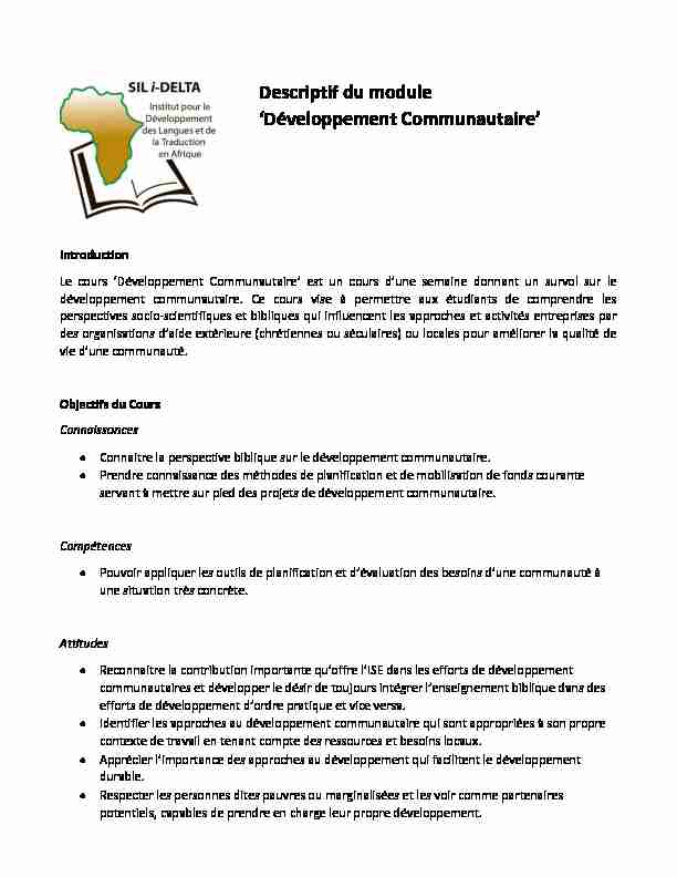 [PDF] Descriptif du module Développement Communautaire