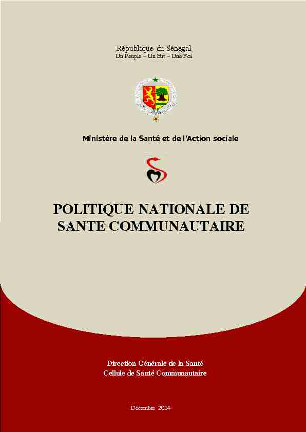 POLITIQUE NATIONALE DE SANTE COMMUNAUTAIRE